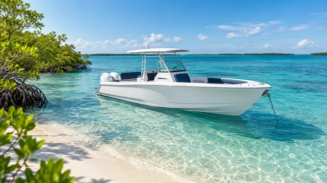 Illustration IA d’un bateau près d’une île du sud de la Floride